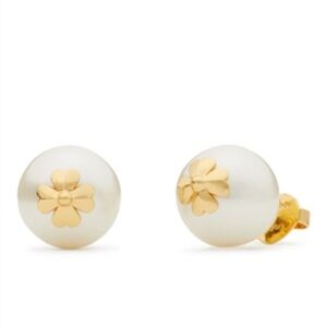 KATE SPADE CLOVER LEAF & PEARLS GOLD PLATED ICONIC SIGNATURE STUD EARRINGS RARE
